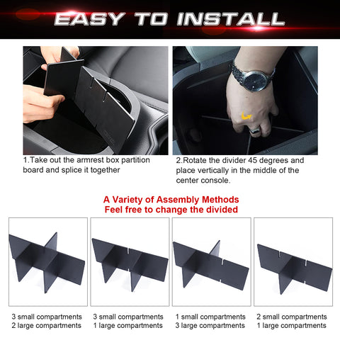 Interior Center Console Armrest Box Storage Container Holder Tray Organizer Divider, Compatible with Toyota Rav4 2019-2023