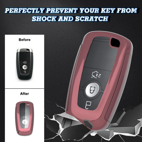 Pink TPU Key Fob Shell Full Cover Case w/Keychain, Compatible with Ford Edge Escape Expedition