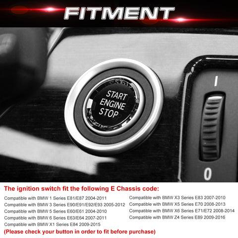 Silver Engine Start/Stop Switch Button Cover For BMW 1 3 5 Series E Chassis
