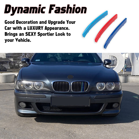 Tri-Colored Front Kidney Grille Strips Clip Cover For BMW 5 Series E39 1995-2003