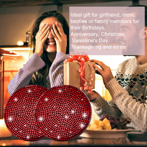 2pcs Cute Bling Car Cup Holder Coaster with Rhinestone Auto Interior Accessories