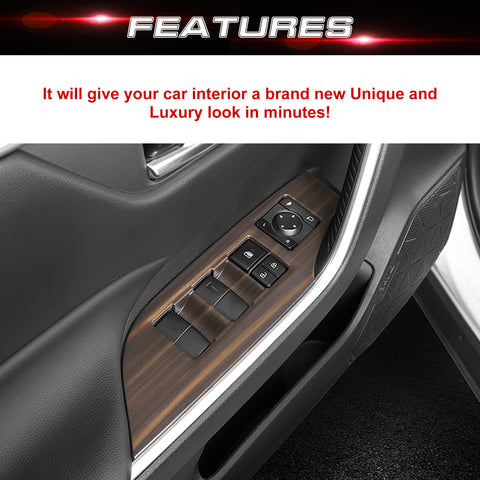 4PCS Wood Grain Door Window Switch Molding Panel Cover For Toyota RAV4 2019-2024