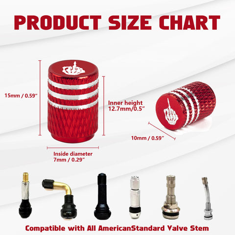 Xotic Tech Tire Valve Stem Caps 4 Pack Anodized Aluminum Tire Valve Cap Set, Corrosion Resistant Air Leakproof Universal Stem Covers for Cars Trucks Motorcycles SUVs and Bikes (Skull Middle Finger)