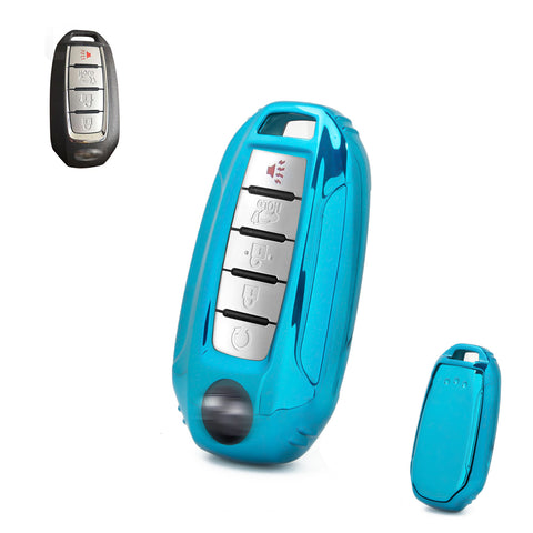 Xotic Tech Soft Blue TPU Full Seal Transparent Button Smart Key Fob Shell Protector Compatible with Infiniti Q50 Q60 QX50 QX55 QX60 2020-2023