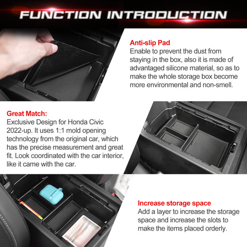 Console Armrest Box Secondary Storage Insert Tray For Honda Civic 11th Gen 22-up