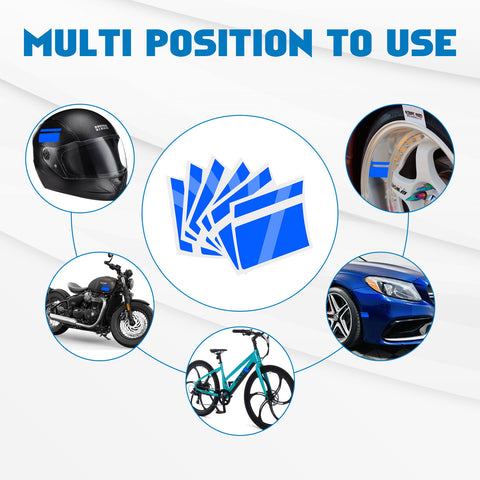6Pcs Blue Car Reflective Sporty Racing Style Tire Rim Stickers For 18-21 Inch Wheels