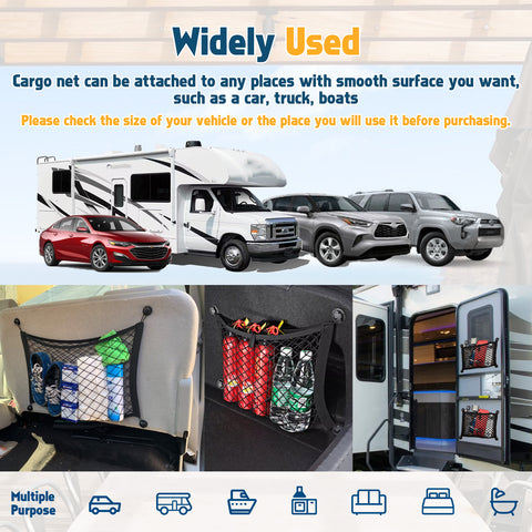 2pcs Small Cargo Net Elastic Pocket Storage Mesh Net for Car Trunk Net, RV, Boat