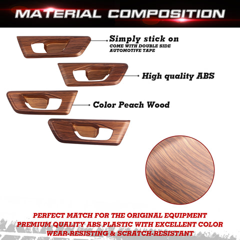 Peach Wood Grain Inner Door Handle Bowl Trim Cover For Honda CR-V 2017-2022