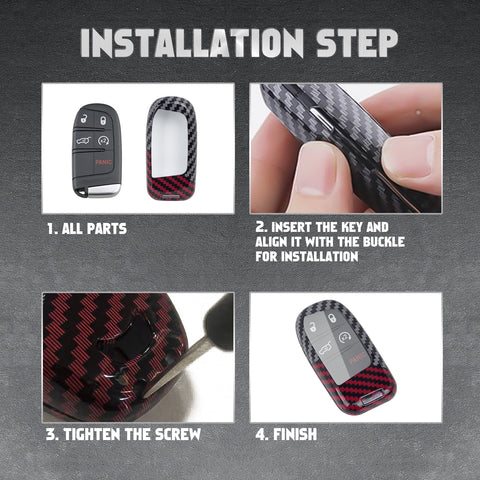 x xotic tech Glossy Black/Red Mix Color Carbon Fiber Texture Hard Plastic Key Fob Cover Case Compatible with Jeep Grand Cherokee Renegade Chrysler 200 300 Dodge RAM Durango Charger Challenger Journey