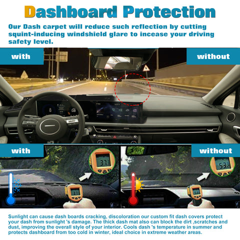 Black Dashboard Mat Poly Carpet DashMat Non-Slip Cover For Hyundai Sonata 2024+