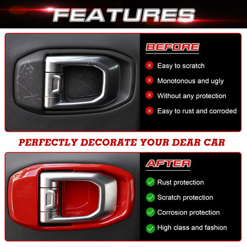 x xotic tech Door Handle Bowl Cover Decor Trim for Jeep Wrangler JL JLU 2018-up Gladiator JT 2020-up Interior Accessories(4Pcs)