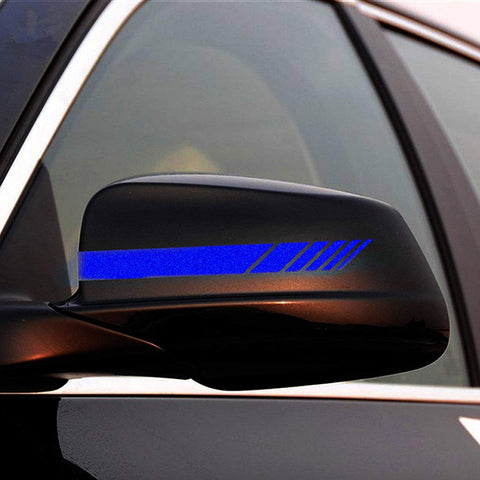 Auto Universal Fit Racing Style 4Pcs Front Hood Fender Double Hash Stripe Stickers + 6Pcs Reflective Wheels Rim Safety Warning Stickers+ 4Pcs Rearview Mirror Slash Mark Decals Set