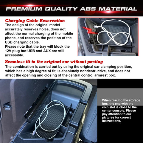 Center Console Organizer, Insert Armrest Secondary Storage Box Tray Accessories Compatible with Dodge Challenger 2015-2023