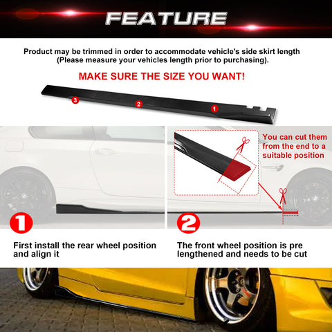 78.7 Inch/2M Car Lower Side Skirts Protect Rocker Panel Splitter Winglets Diffuser Bottom Line Extension Body Kit Universal Fit Most Vehicles (Carbon Fiber Pattern w/ Carbon Fiber Strip)