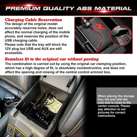 Center Console Organizer, Compatible with Ford Bronco 2021 2022 2023 2024 2/4-Door, Armrest Secondary Storage Box Insert Lower Tray Accessories (Not for Bronco Sport)