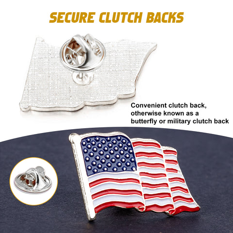 Silver American Flag Waving Lapel Pins, Patriotic US Flag Pins for National Day