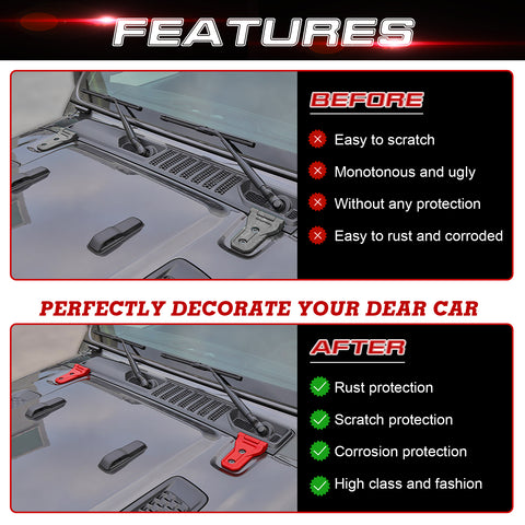 x xotic tech Front Engine Hood Hinge Cover Trim Decoration Exterior Accessories Compatible with Jeep Wrangler JL JLU 2018-up & Gladiator JT Truck 2020-up (2Pcs)