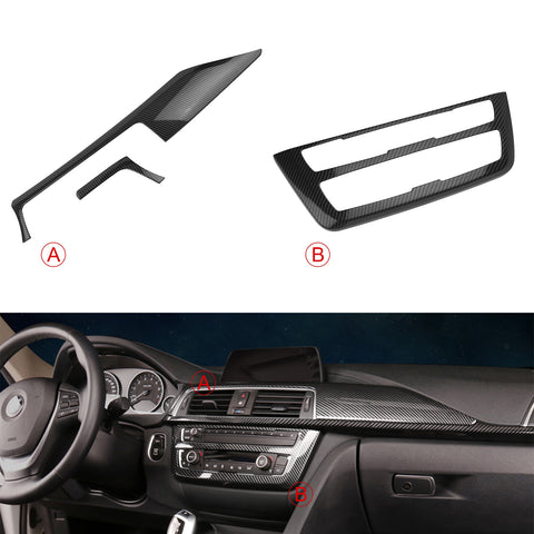Carbon Fiber Look Center Console Stripe AC/CD Panel Decor Trim For BMW F30 F31