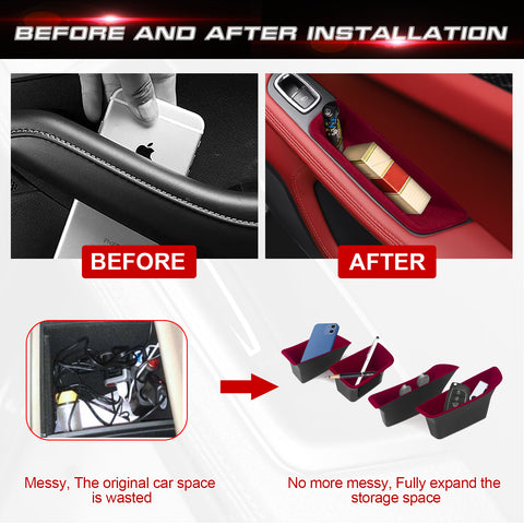 Door Storage Box Tray Organizer Compatible with Porsche Macan S/T/GTS/Turbo 2015-up Interior Car Door Side Handle Insert Pocket Holder Glove Pallet Accessories (4 Packs w/Anti-slip pads)