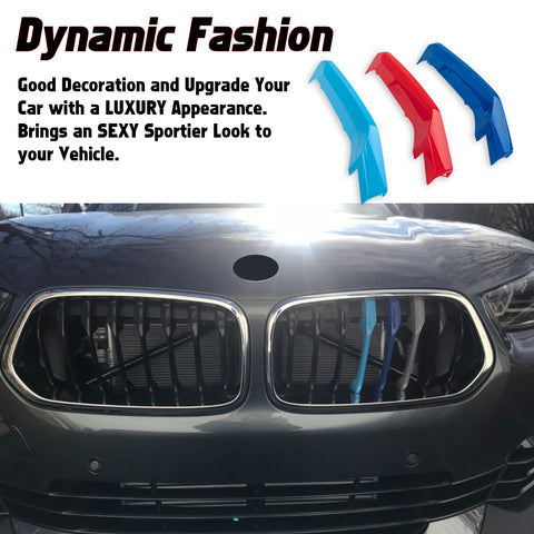 Tri-Colored Front Center Kidney Grille Strips Clip Cover For BMW X2 F39 2017-23