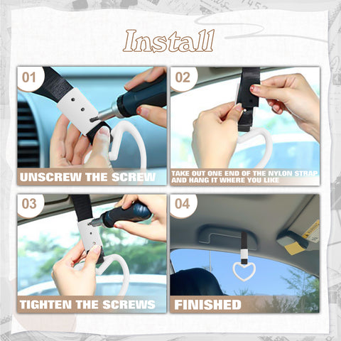 Xotic Tech Set JDM Tsurikawa JDM Heart Shaped Car Handle Straps Rear Bumper Warning Loop + Aluminum Wheel Tire Valve Stem Caps Cover Package Combo Decoration Universal for Cars Trucks SUVs