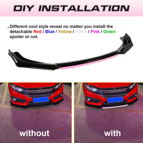 Xotic Tech Front Bumper Lip Chin Spoiler Splitter Diffuser Protector Body Kit Compatible with Honda Accord Civic or Volkswagen MK5 MK6 MK7 or Kia Optima or Mitsubishi Lancer, 4pcs