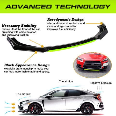 Xotic Tech Front Bumper Lip Chin Spoiler Splitter Diffuser Protector Body Kit Compatible with Honda Accord Civic or Volkswagen MK5 MK6 MK7 or Kia Optima or Mitsubishi Lancer, 4pcs