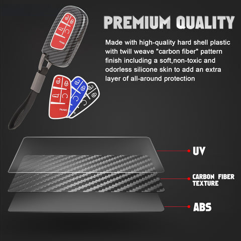 Glossy Carbon Fiber Style Remote Key Fob Shell+ Keychain For Jeep Grand Cherokee Compass