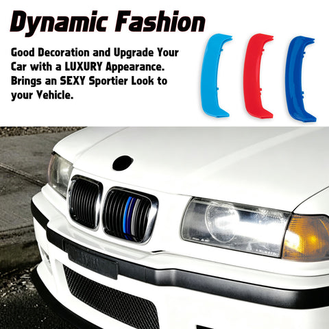 Tri-Colored Front Kidney Grille Strips Clip Cover For BMW 3 Series E36 1996-1999