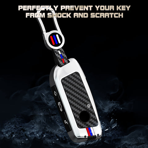 x xotic tech Heavy Zinc Alloy Key Fob Cover Compatible with BMW IX I5 X5 X6 X7 IX I7 5 7 Series 740i 760i 2023-2026, Full Protect Remote Metal Keys Holder Keychain with Carbon Fiber Pattern
