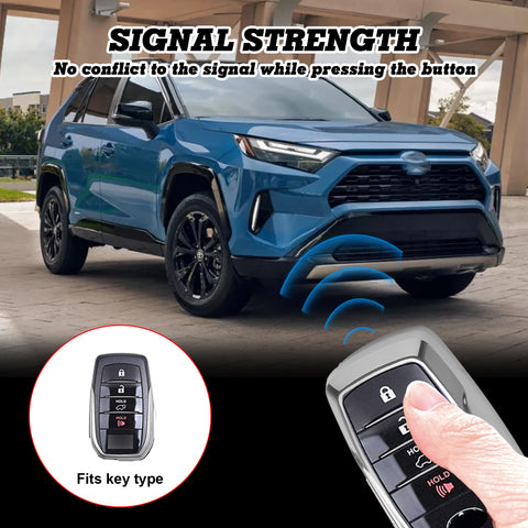 Soft TPU Key Fob Shell Full Cover Case w/Keychain, Compatible with Toyota Land Cruiser Sienna Venza Fortuner Rav4 Prime Smart Keyless Entry Key