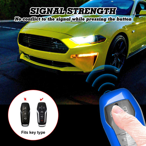 Blue Soft TPU Key Fob Shell Skin Cover w/Keychain, Compatible with Ford Fusion Mustang