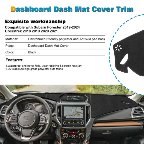 Center Console Dashboard Mat Pre-Cut Non-Slip Sunshield Sun Glare Protector Dash Carpet Pad Black Cover Compatible with Subaru Forester 2019-2024