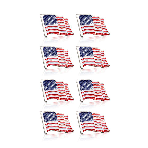 Silver American Flag Waving Lapel Pins, Patriotic US Flag Pins for National Day