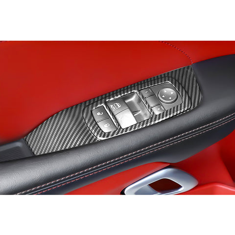 Car Interior Window Lift Button Switch Cover Trim Accessories Decoration, Carbon Fiber Pattern, Compatible with Dodge Challenger 2015-up