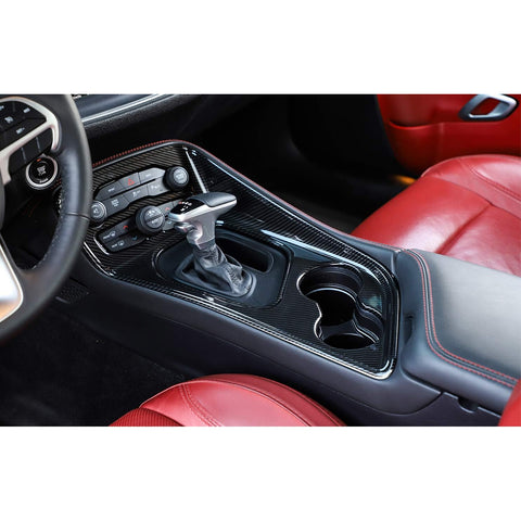 Car Interior Gear Shift Panel Cover Trim Accessories Decoration, Carbon Fiber Pattern, Compatible with Dodge Challenger 2015-up