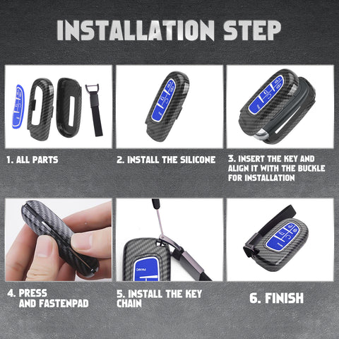 Glossy Carbon Fiber Style Remote Key Fob Shell+ Keychain For Jeep Grand Cherokee Compass