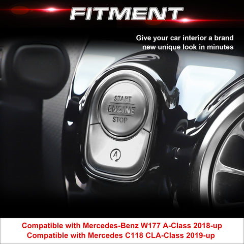 Keyless Engine Start Push Button Power Ignition Switch Cover + Surrounding Ring On/Off Button Trim Compatible with Mercedes-Benz W177 A Class, C118 CLA Class, X247 GLB Class, H247 GLA Class (Silver)
