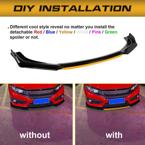 Xotic Tech Front Bumper Lip Chin Spoiler Splitter Diffuser Protector Body Kit Compatible with Honda Accord Civic or Volkswagen MK5 MK6 MK7 or Kia Optima or Mitsubishi Lancer, 4pcs