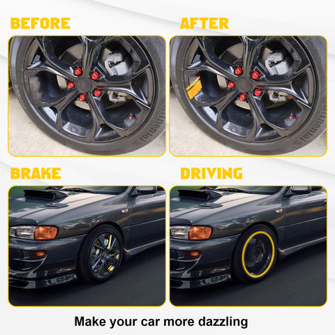 6Pcs Yellow Car Reflective Sporty Racing Style Tire Rim Stickers For 18-21 Inch Wheels