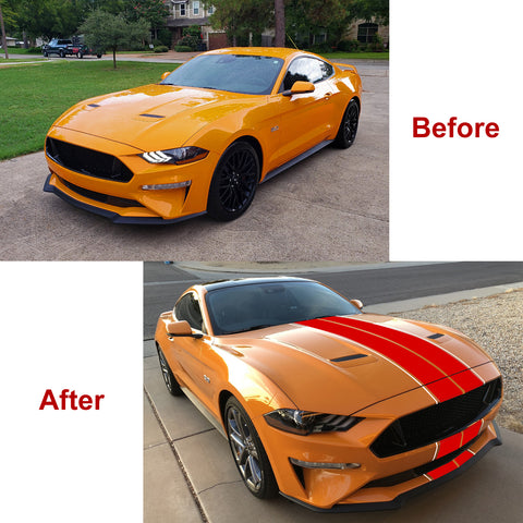 Xotic Tech Glossy Vinyl Racing Stripe Car Hood Graphics Decal Sticker for Hood Roof Rear Trunk Decoration Compatible with Ford Mustang 2015-up