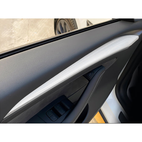 White Steering Wheel Paddle Shifter Door Panel Trim For Tesla Model 3 2021-2023 & Model Y 2020-up