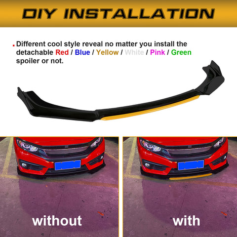 Xotic Tech Front Bumper Lip Chin Spoiler Splitter Diffuser Protector Body Kit Compatible with Honda Accord Civic or Volkswagen MK5 MK6 MK7 or Kia Optima or Mitsubishi Lancer, 4pcs