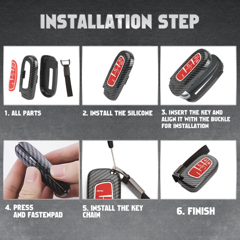 Glossy Carbon Fiber Style Remote Key Fob Shell+ Keychain For Jeep Grand Cherokee Compass