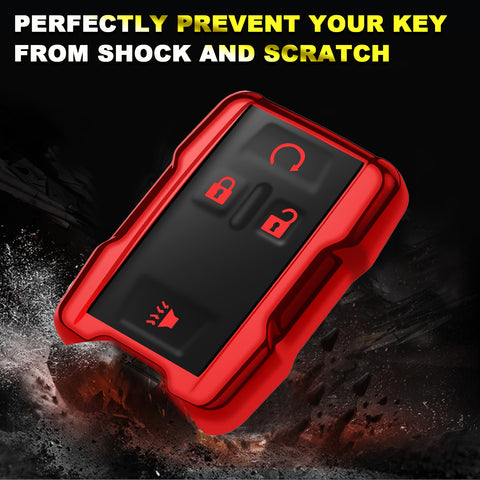 Red TPU 360° Protection Remote Key Cover w/Keychain For Chevy Silverado GMC Sierra 2014-up