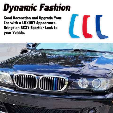 Tri-Colored Front Kidney Grille Strips Clip Cover For BMW 3 Series E46 2004-2006