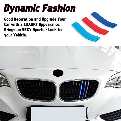 Set Tri-Colored Front Kidney Grille Strips Clip Cover For BMW 2 Series 2014-2020