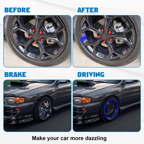 6Pcs Blue Car Reflective Sporty Racing Style Tire Rim Stickers For 18-21 Inch Wheels