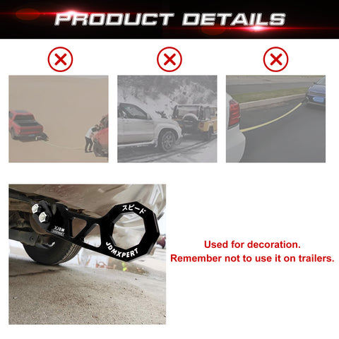 JDM Sports Tow Strap Racing Tow Strap with Chinese Slogan + Front Tow Hook Kit + Rear Tow Towing Hook Universal for Car (Good Luck & All The Best)