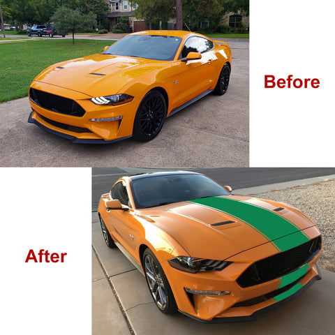 Xotic Tech Glossy Vinyl Racing Stripe Car Hood Graphics Decal Sticker for Hood Roof Rear Trunk Decoration Compatible with Ford Mustang 2015-up